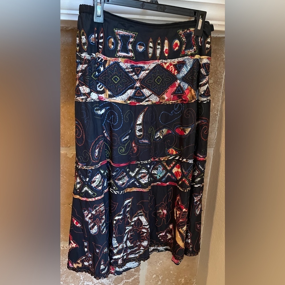 Chico’s Women’s embroidered patchwork beaded Boho gypsy 💯 cotton skirt S